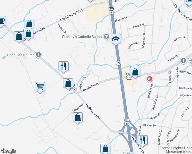 map of restaurants, bars, coffee shops, grocery stores, and more near 6 Skyhaven Cove in Jackson