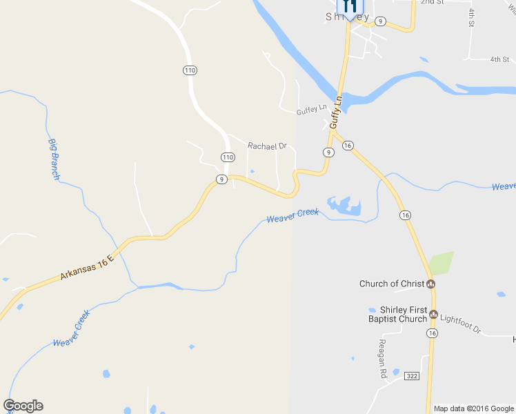 map of restaurants, bars, coffee shops, grocery stores, and more near 9158 Arkansas 16 East in Shirley