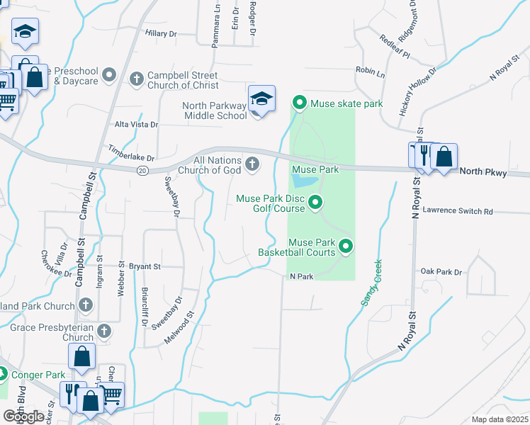 map of restaurants, bars, coffee shops, grocery stores, and more near 1340 North Pkwy East in Jackson