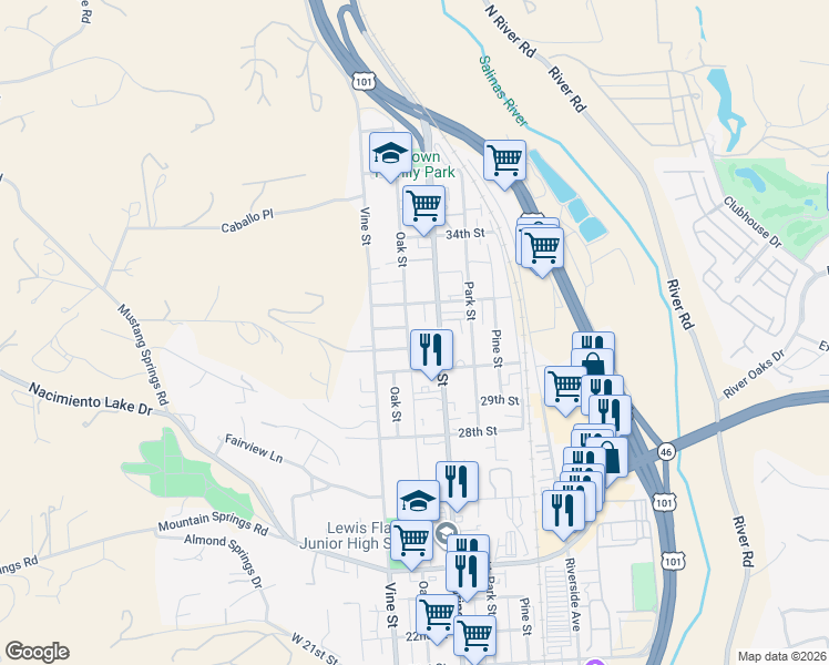 map of restaurants, bars, coffee shops, grocery stores, and more near 530 Beverly Avenue in Paso Robles