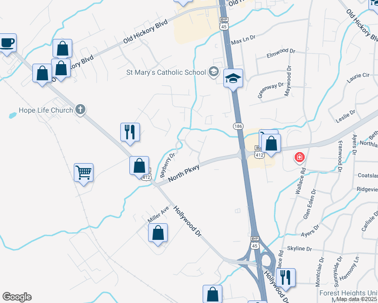 map of restaurants, bars, coffee shops, grocery stores, and more near 12 Skyhaven Cove in Jackson