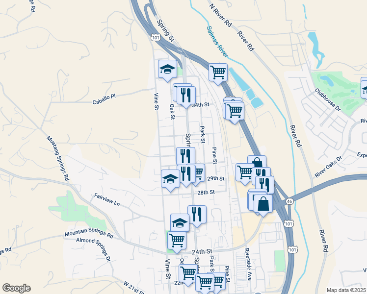 map of restaurants, bars, coffee shops, grocery stores, and more near in Paso Robles