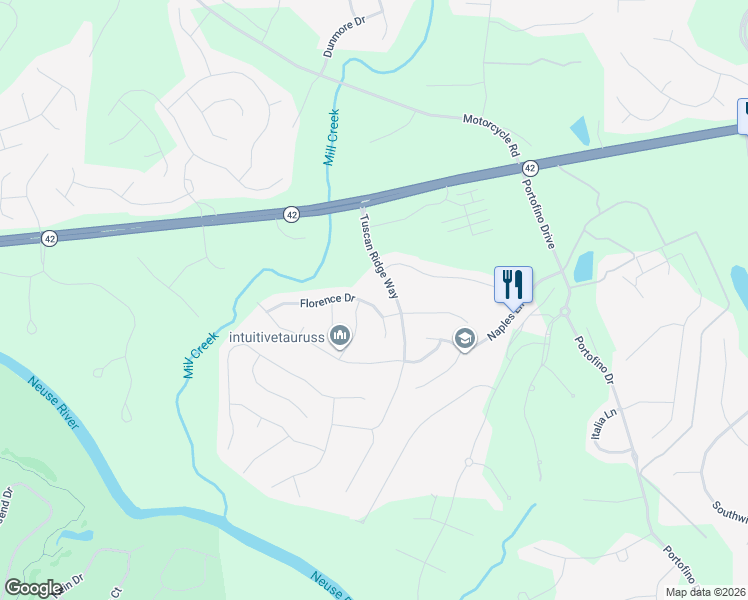 map of restaurants, bars, coffee shops, grocery stores, and more near 318 Florence Drive in Clayton