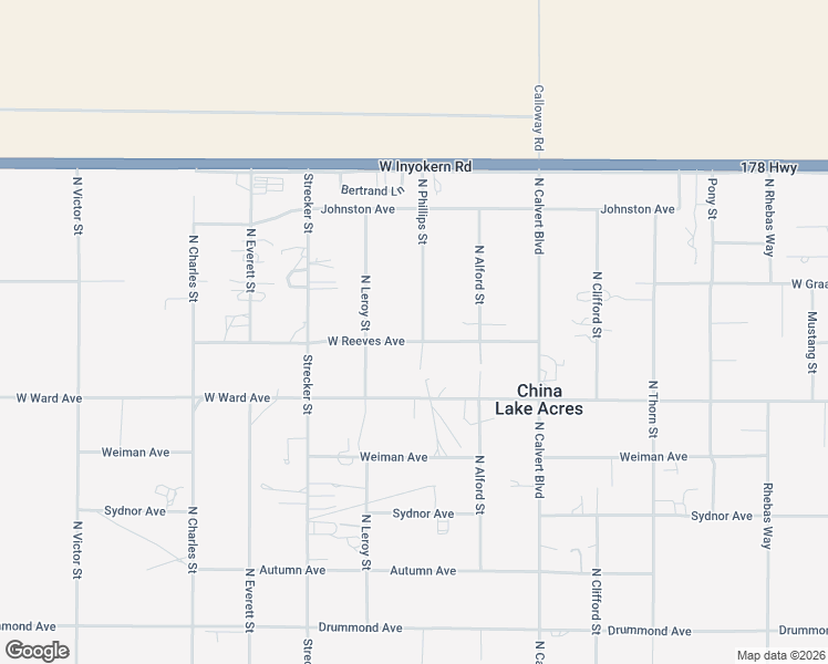 map of restaurants, bars, coffee shops, grocery stores, and more near 1413 North Phillips Street in Ridgecrest