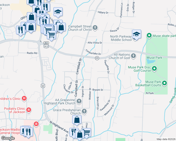map of restaurants, bars, coffee shops, grocery stores, and more near 27 Catalina Drive in Jackson