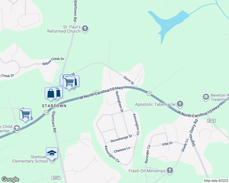 map of restaurants, bars, coffee shops, grocery stores, and more near 1513 Nottingham Drive in Newton