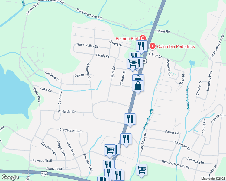 map of restaurants, bars, coffee shops, grocery stores, and more near 109 Carol Drive in Columbia