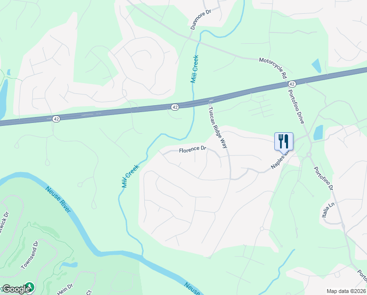 map of restaurants, bars, coffee shops, grocery stores, and more near 99 Florence Drive in Clayton
