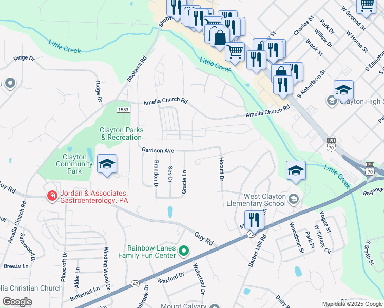 map of restaurants, bars, coffee shops, grocery stores, and more near 820 Garrison Avenue in Clayton