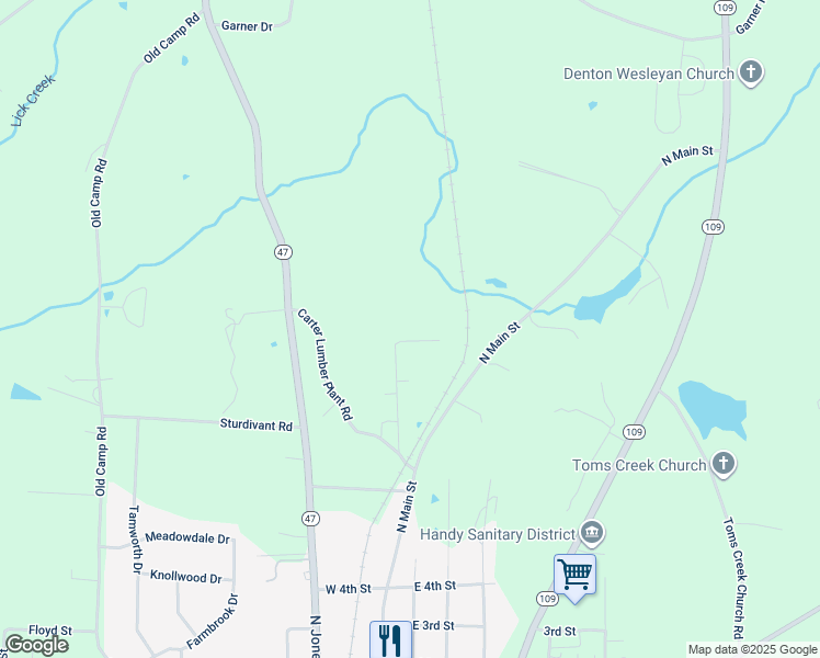map of restaurants, bars, coffee shops, grocery stores, and more near 379 A R Morris Road in Denton