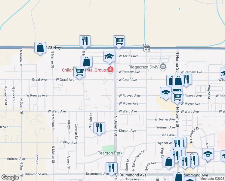 map of restaurants, bars, coffee shops, grocery stores, and more near in Ridgecrest