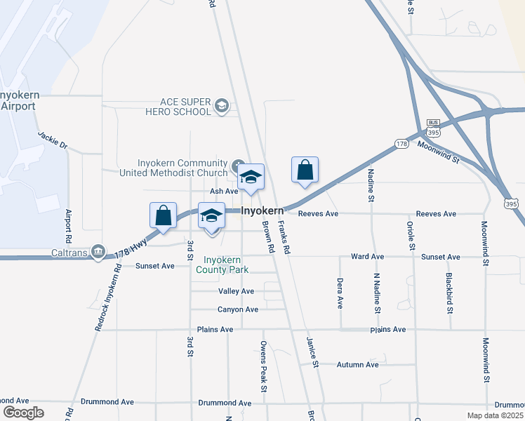 map of restaurants, bars, coffee shops, grocery stores, and more near in Inyokern