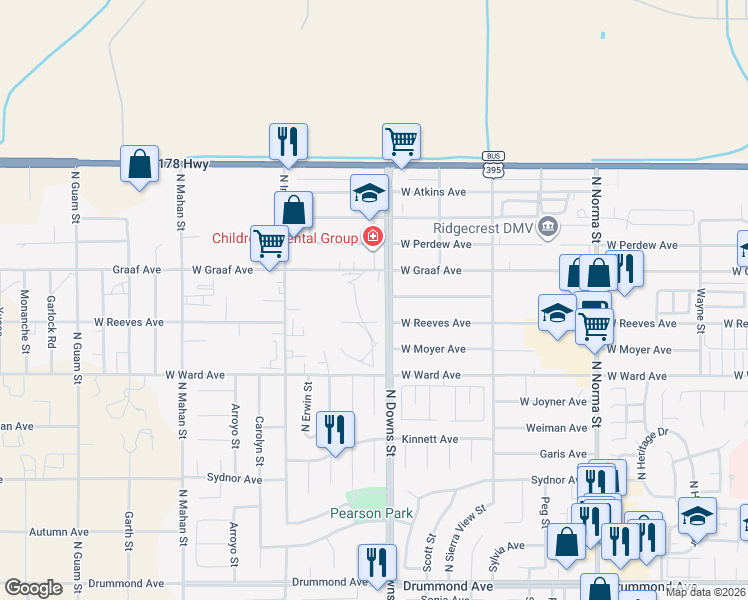 map of restaurants, bars, coffee shops, grocery stores, and more near in Ridgecrest