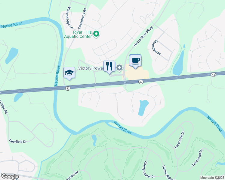 map of restaurants, bars, coffee shops, grocery stores, and more near 3301 Wisteria Drive in Clayton