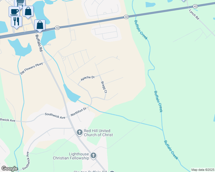 map of restaurants, bars, coffee shops, grocery stores, and more near 42 Helen Jean Court in Clayton