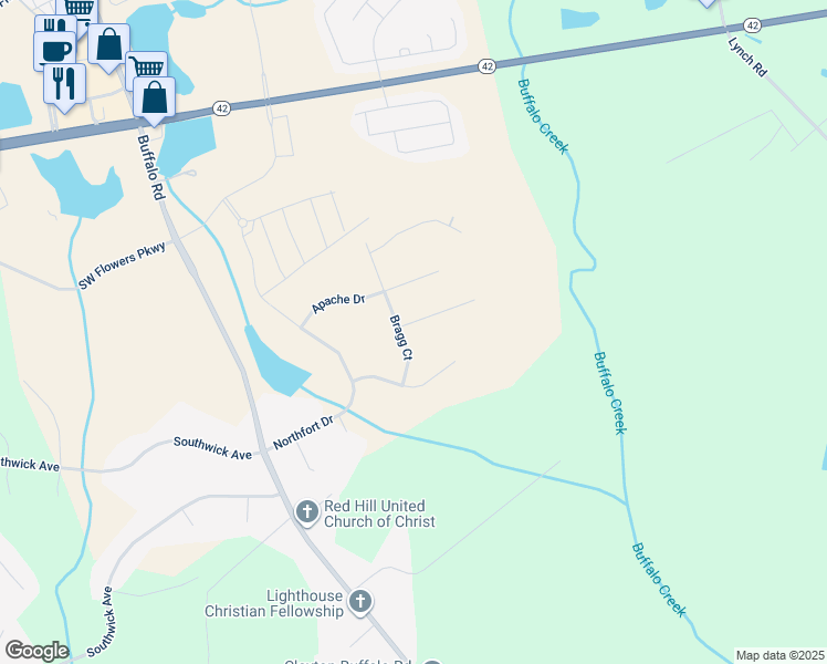 map of restaurants, bars, coffee shops, grocery stores, and more near 42 Helen Jean Court in Clayton