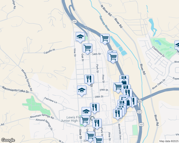 map of restaurants, bars, coffee shops, grocery stores, and more near in Paso Robles