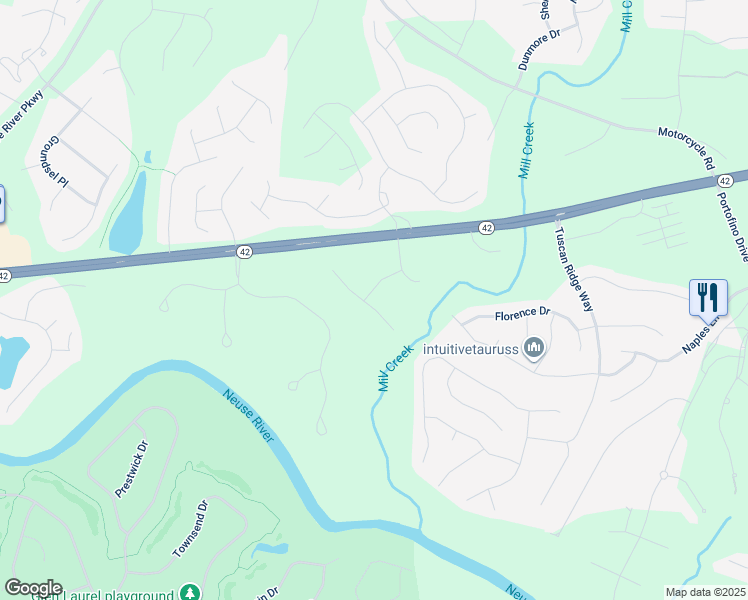 map of restaurants, bars, coffee shops, grocery stores, and more near 108 Cetona Pl in Clayton