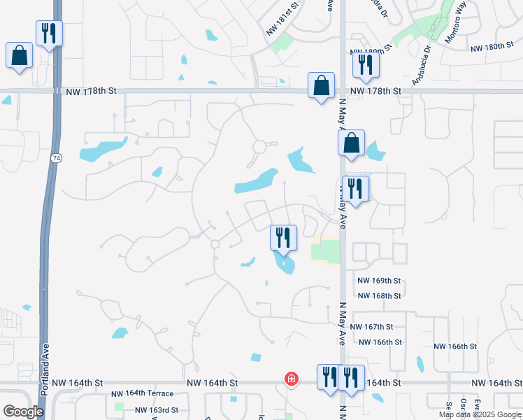 map of restaurants, bars, coffee shops, grocery stores, and more near 17205 Kingfisher Way in Edmond