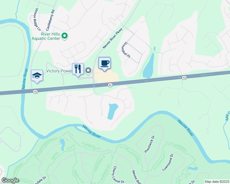 map of restaurants, bars, coffee shops, grocery stores, and more near 109 Lake Point Drive in Clayton
