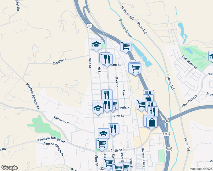 map of restaurants, bars, coffee shops, grocery stores, and more near in Paso Robles
