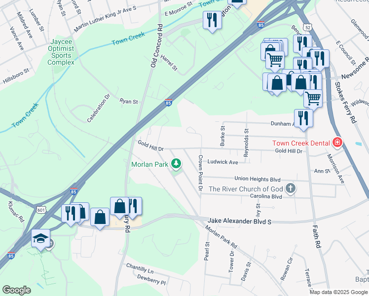 map of restaurants, bars, coffee shops, grocery stores, and more near 516 Gold Hill Drive in Salisbury