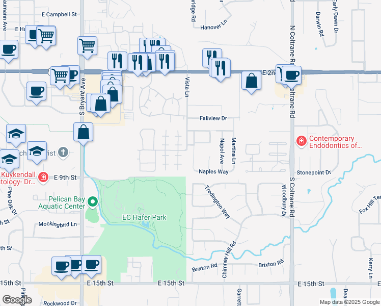 map of restaurants, bars, coffee shops, grocery stores, and more near 709 Tuscany Way in Edmond