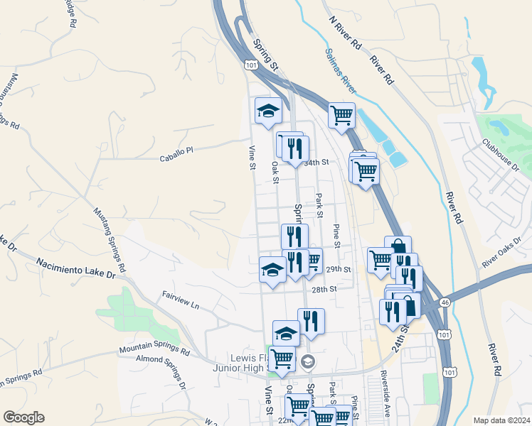 map of restaurants, bars, coffee shops, grocery stores, and more near 531 32nd Street in Paso Robles