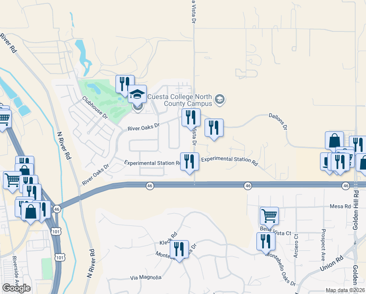 map of restaurants, bars, coffee shops, grocery stores, and more near 2746 Stonebrook Circle in Paso Robles