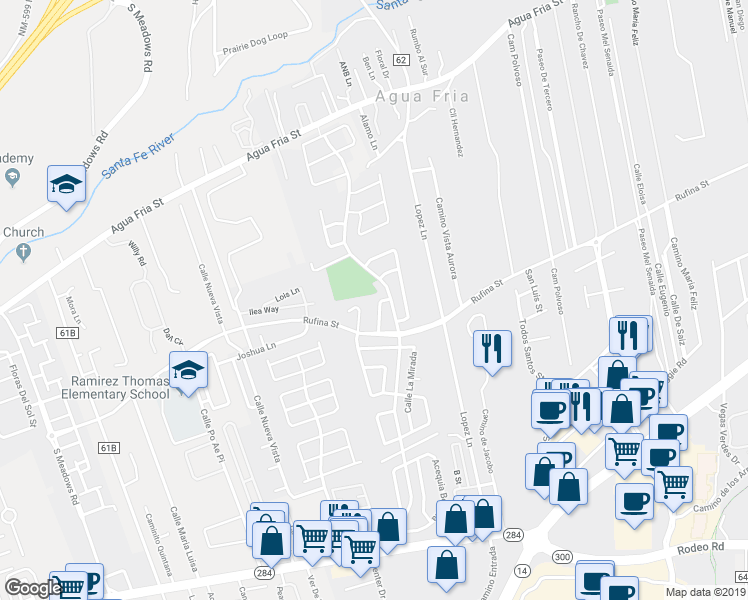 map of restaurants, bars, coffee shops, grocery stores, and more near 1144 Calle Amanda in Santa Fe