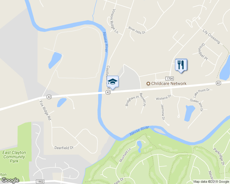 map of restaurants, bars, coffee shops, grocery stores, and more near 2080 Highway 42 in Clayton