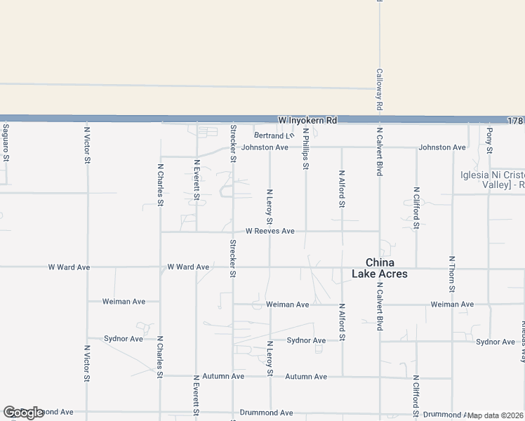 map of restaurants, bars, coffee shops, grocery stores, and more near 1441 North Leroy Street in Ridgecrest