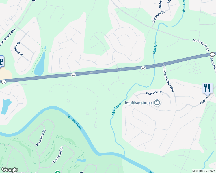 map of restaurants, bars, coffee shops, grocery stores, and more near 108 Cetona Pl in Clayton