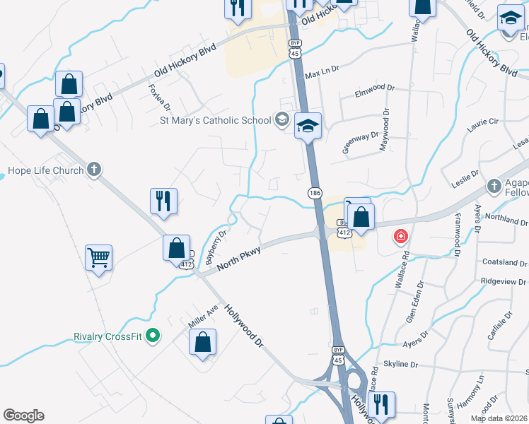map of restaurants, bars, coffee shops, grocery stores, and more near 58 Cinnamon Drive in Jackson