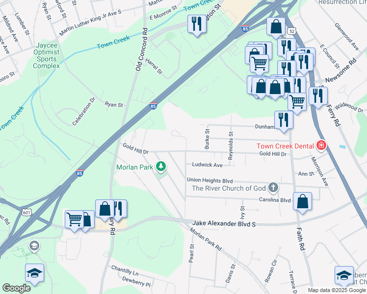 map of restaurants, bars, coffee shops, grocery stores, and more near 500 Gold Hill Drive in Salisbury
