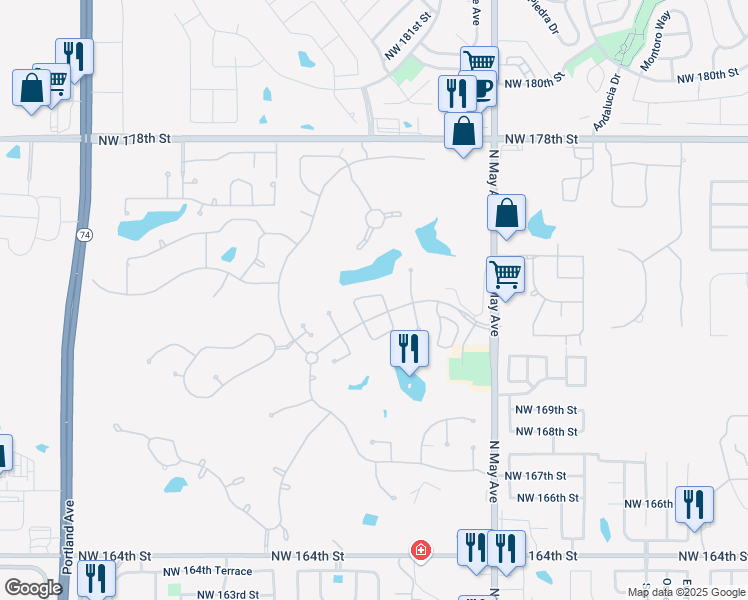 map of restaurants, bars, coffee shops, grocery stores, and more near 17205 Kingfisher Way in Edmond