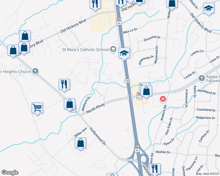 map of restaurants, bars, coffee shops, grocery stores, and more near 58 Cinnamon Drive in Jackson