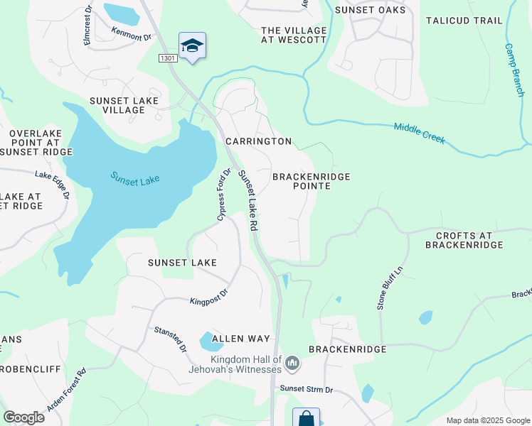map of restaurants, bars, coffee shops, grocery stores, and more near 5817 Sunset Lake Road in Holly Springs