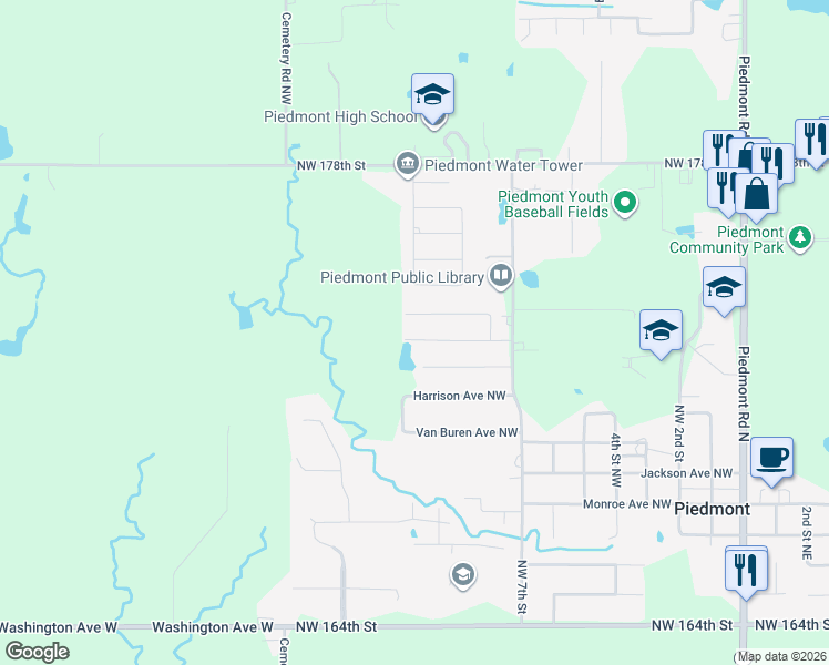 map of restaurants, bars, coffee shops, grocery stores, and more near 1119 Polk Street in Piedmont