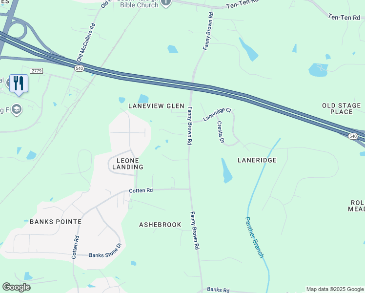 map of restaurants, bars, coffee shops, grocery stores, and more near 9708 Fanny Brown Road in Raleigh