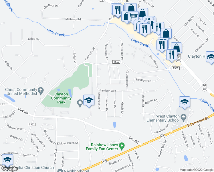 map of restaurants, bars, coffee shops, grocery stores, and more near 189 Plott Hound Drive in Clayton