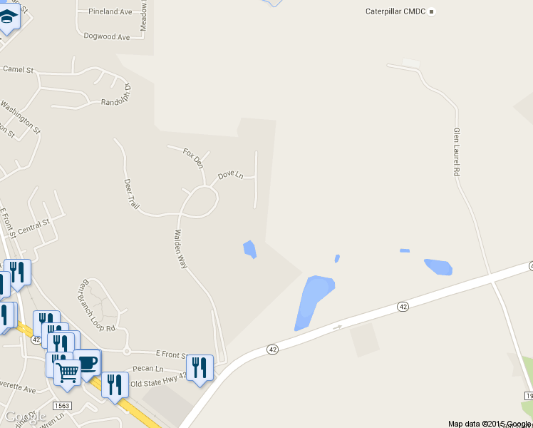 map of restaurants, bars, coffee shops, grocery stores, and more near 2028 Dove Lane in Clayton