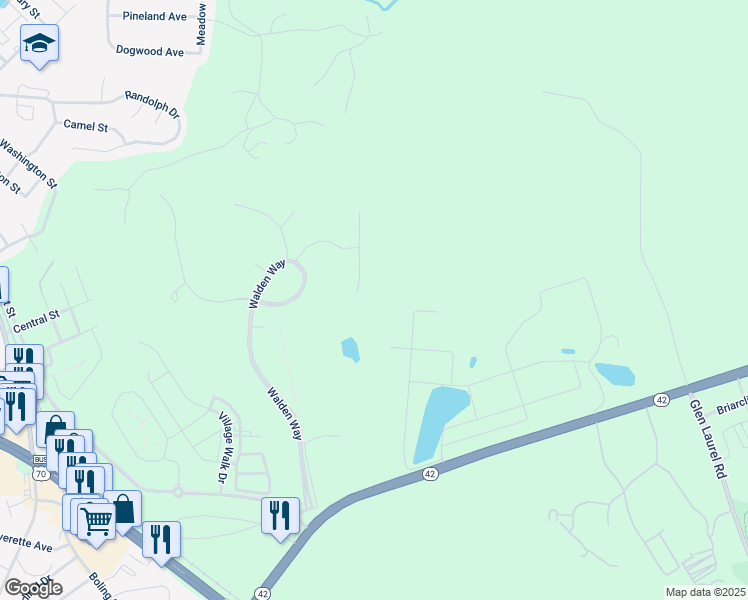 map of restaurants, bars, coffee shops, grocery stores, and more near 2028 Dove Lane in Clayton