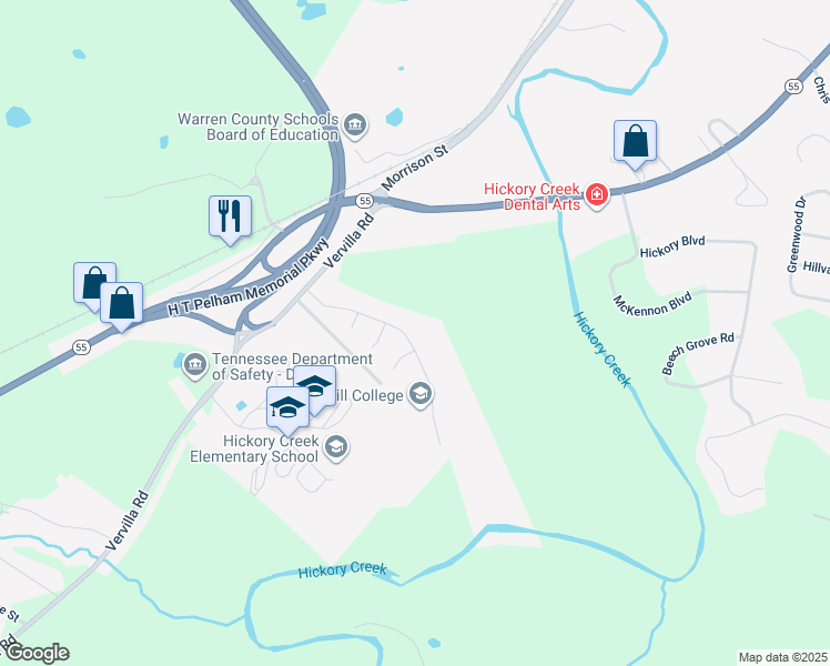 map of restaurants, bars, coffee shops, grocery stores, and more near 251 Creek Lane in McMinnville