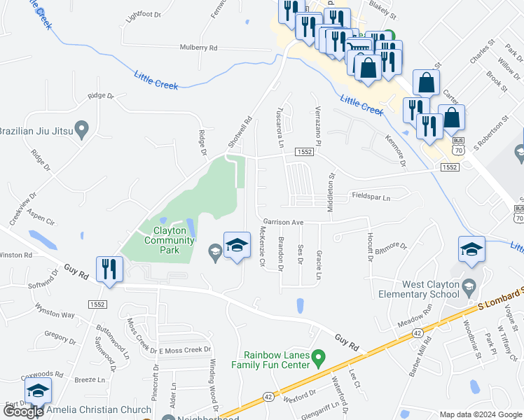 map of restaurants, bars, coffee shops, grocery stores, and more near 401 Garrison Avenue in Clayton