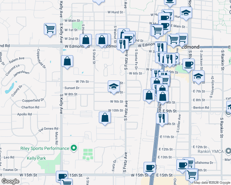 map of restaurants, bars, coffee shops, grocery stores, and more near 400 West 8th Street in Edmond