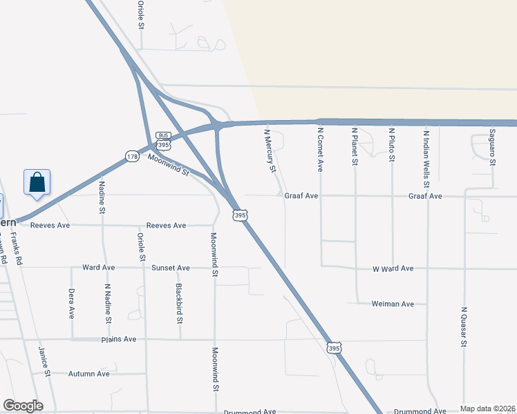 map of restaurants, bars, coffee shops, grocery stores, and more near U.S. 395 in Inyokern