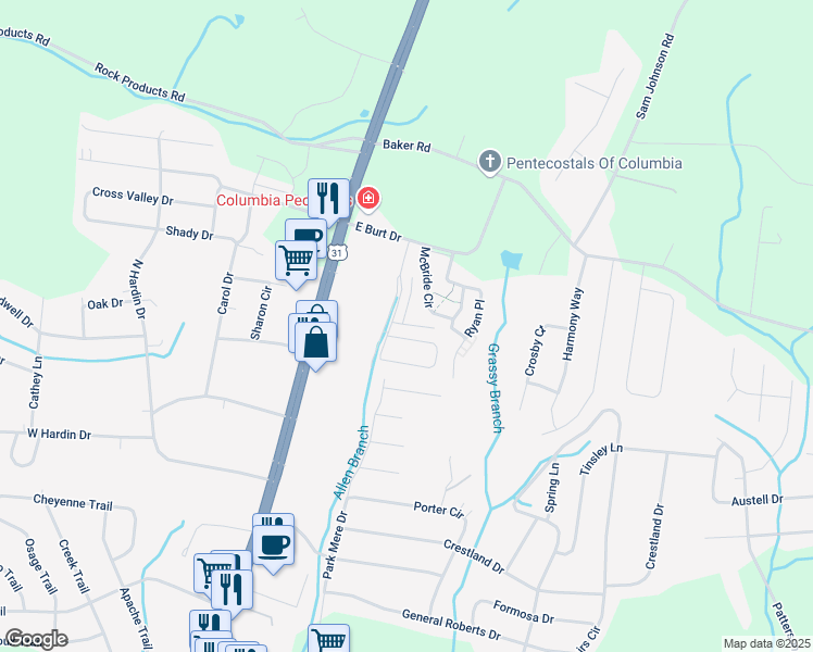 map of restaurants, bars, coffee shops, grocery stores, and more near 50-67 Walnut Grove Drive in Columbia