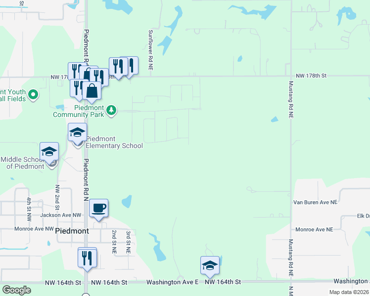 map of restaurants, bars, coffee shops, grocery stores, and more near 524-824 Northwest 178th Street in Piedmont
