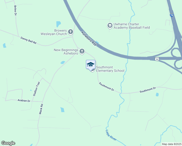 map of restaurants, bars, coffee shops, grocery stores, and more near 2497 Southmont Drive in Asheboro